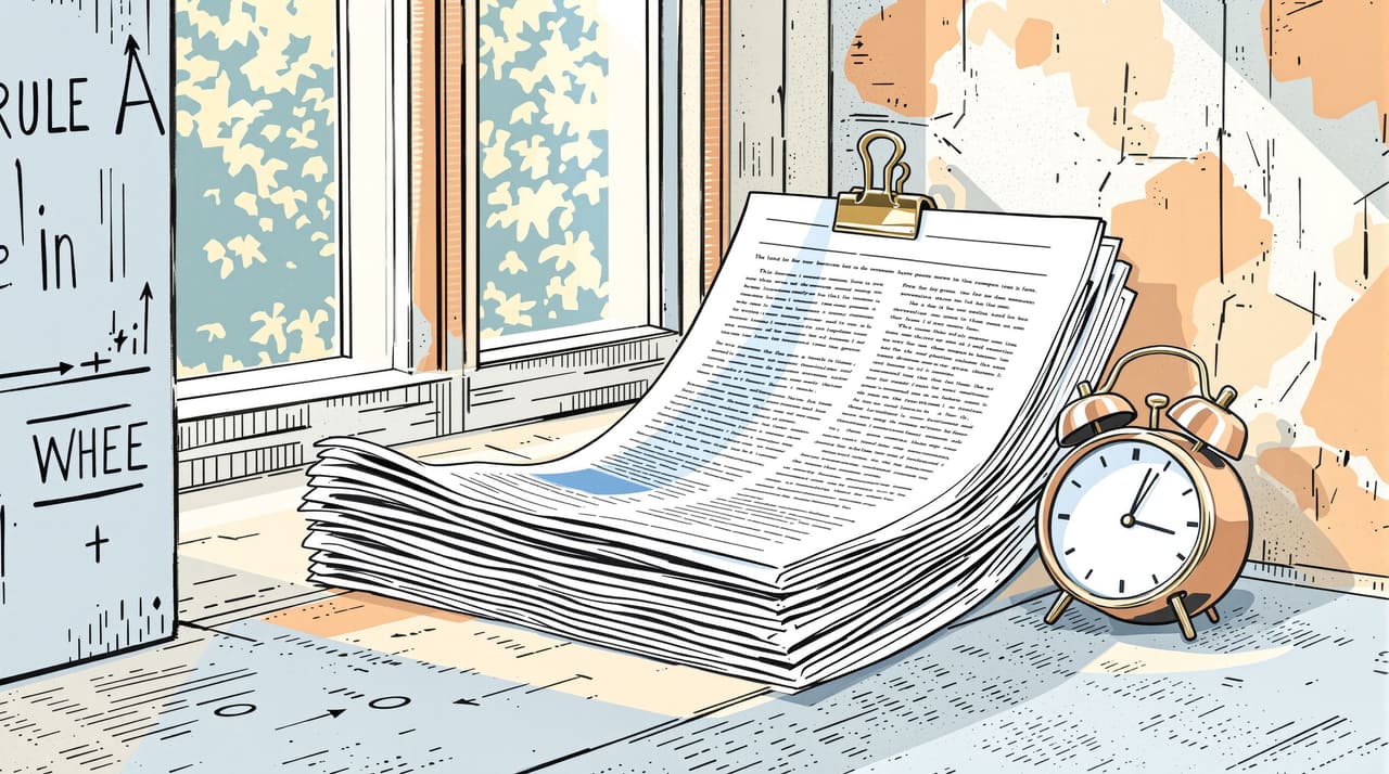 A loose stack of printed magazine pages held by a brass binder clip on a sunlit stone window ledge beside a small round